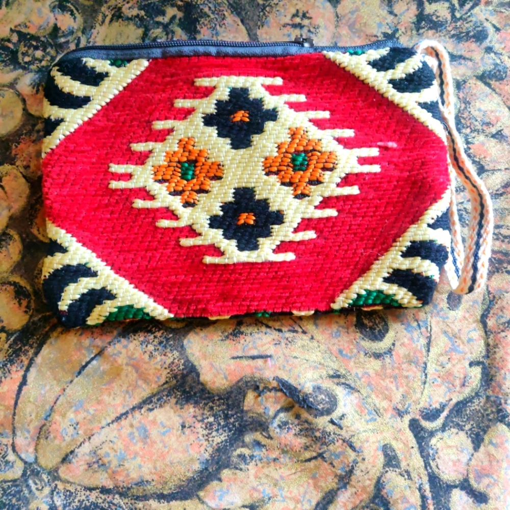 Handmade embroidered colorful pouch coin purse wallet. Southwestern Style